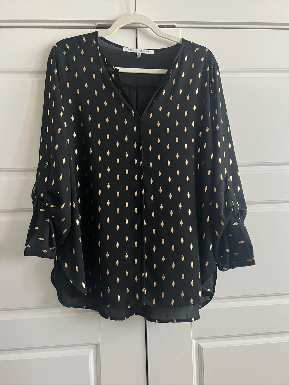 Collective Concepts Black Blouse with Gold Teardrop Print